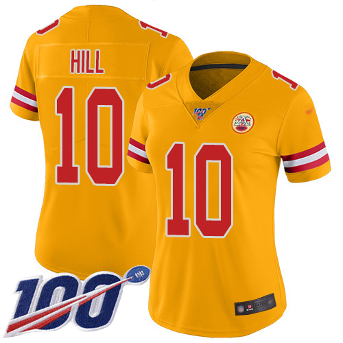 Women Kansas City Chiefs #10 Hill Tyreek Limited Gold Inverted Legend 100th Season Football Nike NFL Jersey